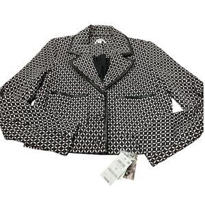 Bar III Womens Small NWT Black White Geometric Bell Sleeve Crop Blazer Jacket
